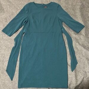 Adrianna Papell Womens 18 Sheath Dress Teal Long Sleeve Tie Waist Crepe